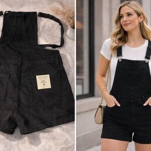 American Bazi Black Denim Short Overalls